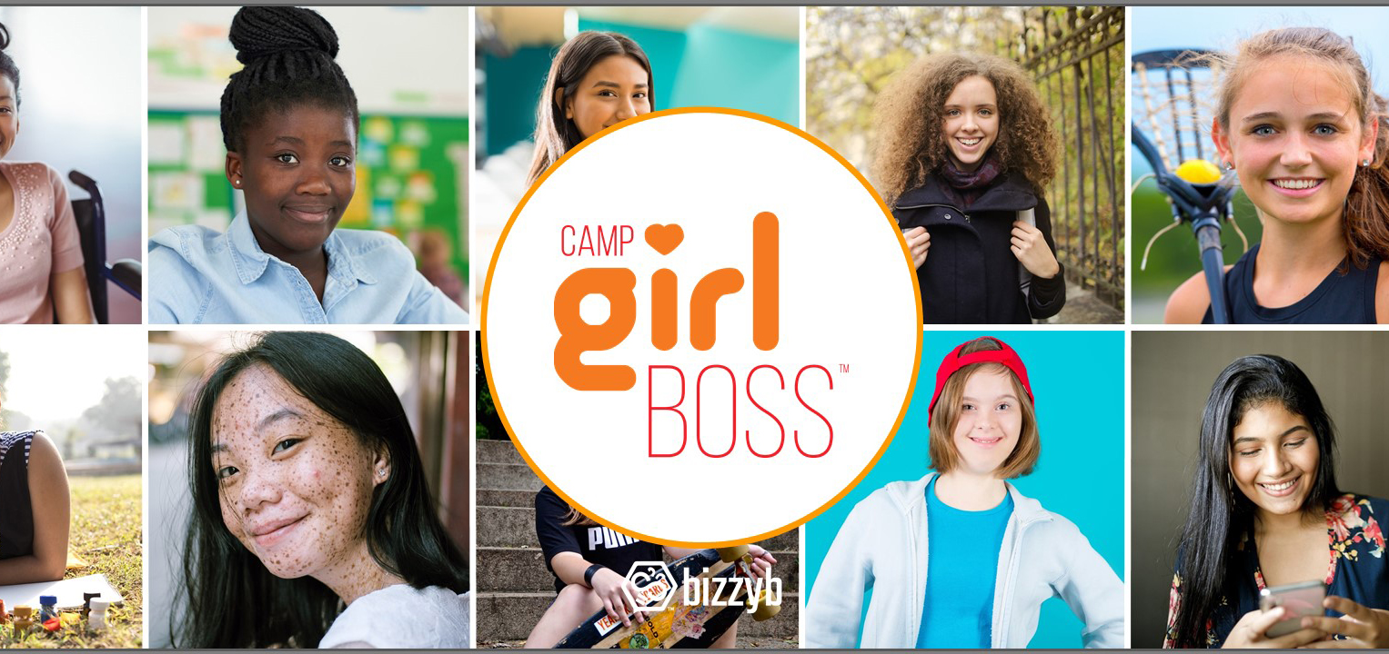 Camp Girl Boss website banner with photos of girls