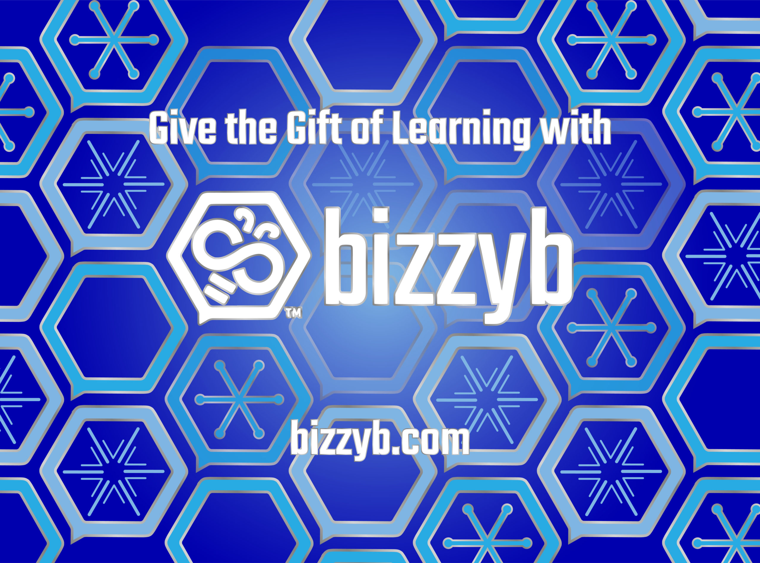 Holiday "Give the Gift of Learning with bizzyb" graphic